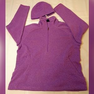 Lands' End Purple Knit Fleece Jacket w/ Beanie